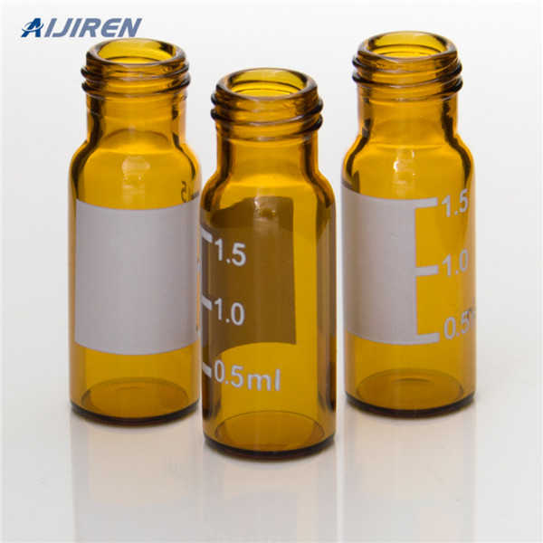 amber HPLC autosampler vials with label Waters